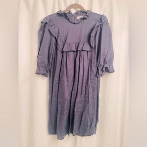 ACACIA linen blue dress with ruffles size Small